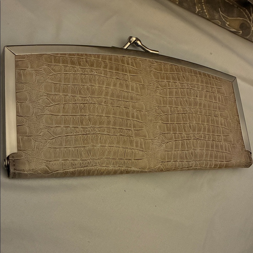 Beige Crocodile Embossed Clutch